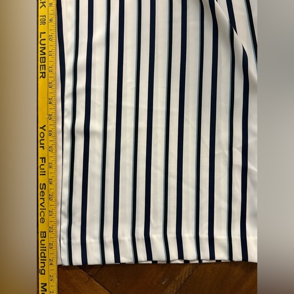 Zara White and Blue Striped Wide Leg Cropped Pants Flowy Elastic Waist M pockets - Picture 12 of 12